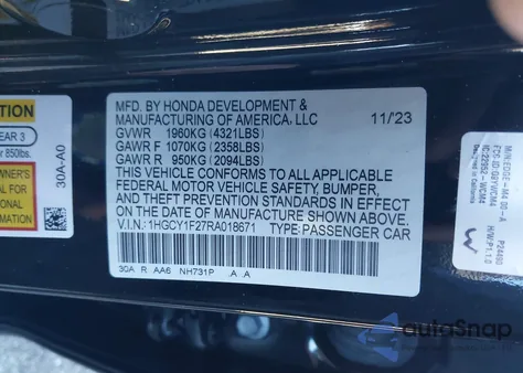 2024 Honda Accord Lx from USA, damaged, VIN 1HGCY1F27RA018671